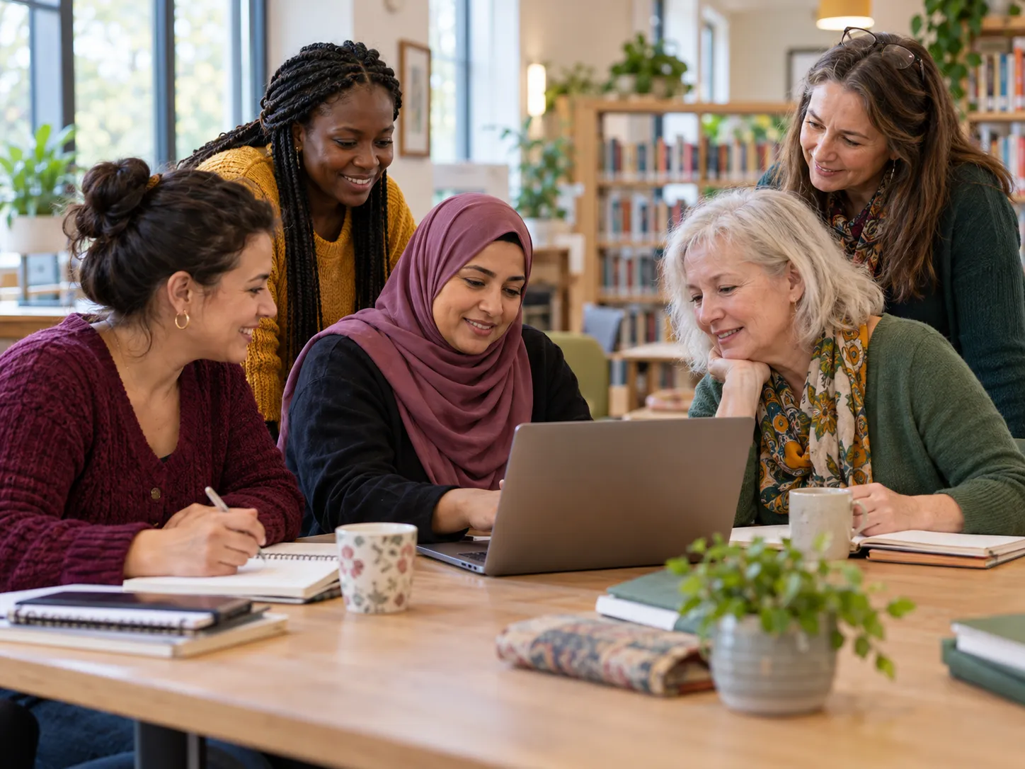 Women learning digital skills together around a laptop